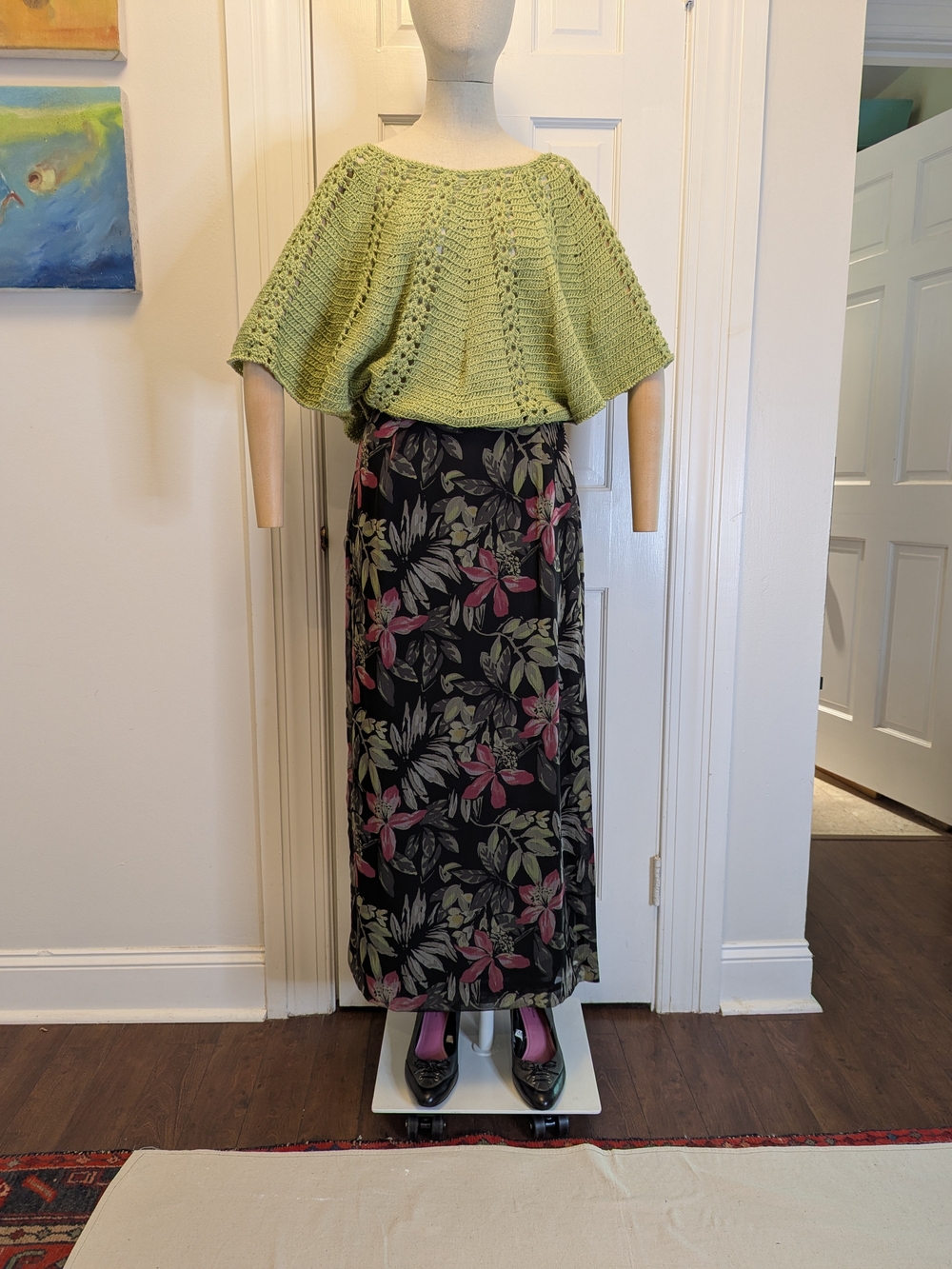 Preston & York Black Column Maxi Skirt with Pink and Green Floral Print - Picture 3 of 9
